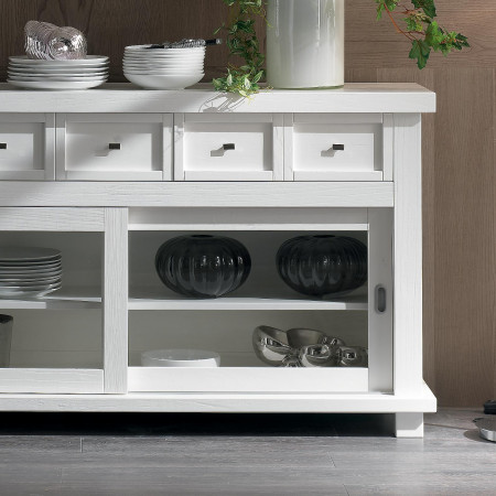 Credenza natura due ante scorrevoli in legno bianco