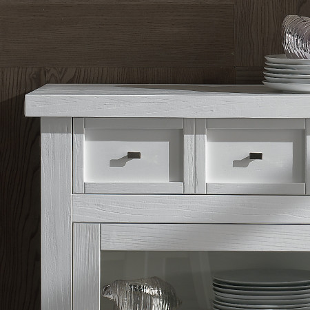 Credenza natura due ante scorrevoli con cassetti e vetri
