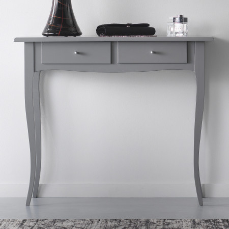 Consolle rettangolare gambe sagomate 2 cassetti grigio