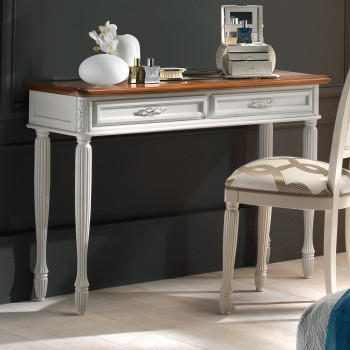 Consolle toeletta in legno con piano impiallacciato