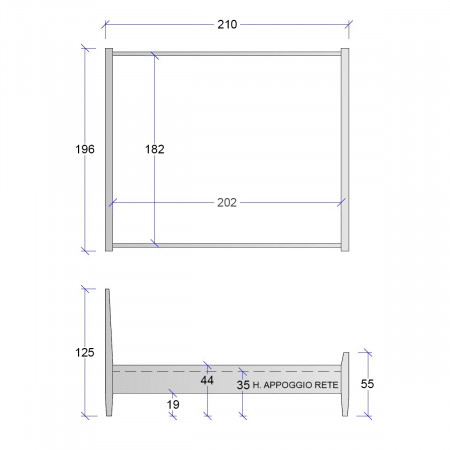 Letto king size testata imbottita, dettagli misure