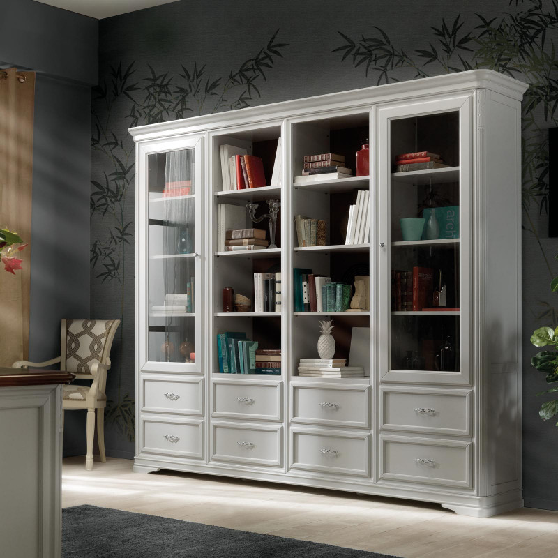 Libreria 82x217h cm con ante e cassetti in legno rovere - Historic light