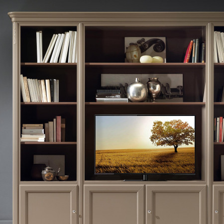 Mobile classico porta TV con vani libreria e colonne