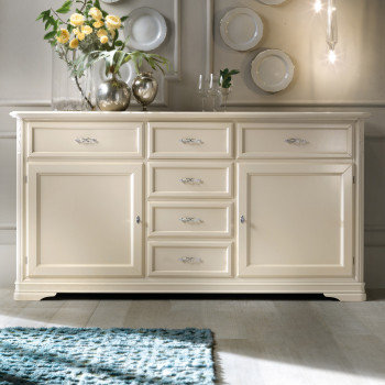 Credenza seicento 2 ante 6 cassetti, dettaglio intagli