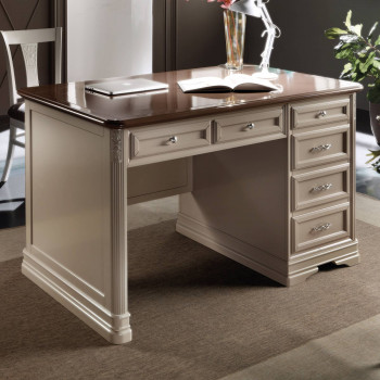 Scrivania seicento 6 cassetti in legno con piano lucido