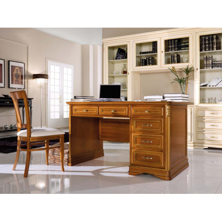 Scrivania seicento 6 cassetti in legno con piano lucido