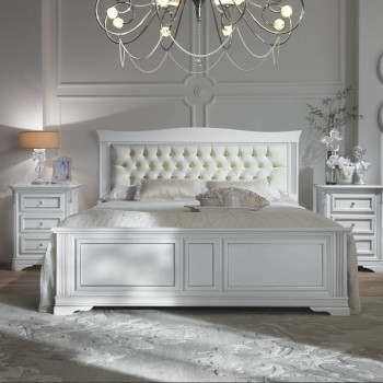 Letto classico con testata ecopelle capitonnè in legno noce