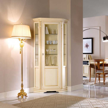 Vetrina angolo seicento una porta con intagli