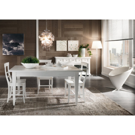 Tavolo allungabile 140x90 in legno bianco in ambientazione moderna