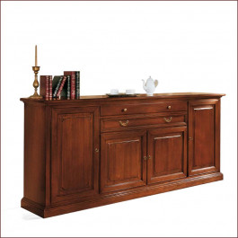 Credenza settecento in legno massello con bugne, ambientata in soggiorno