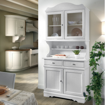 Credenza country con vetrina, dettaglio ripiano legno