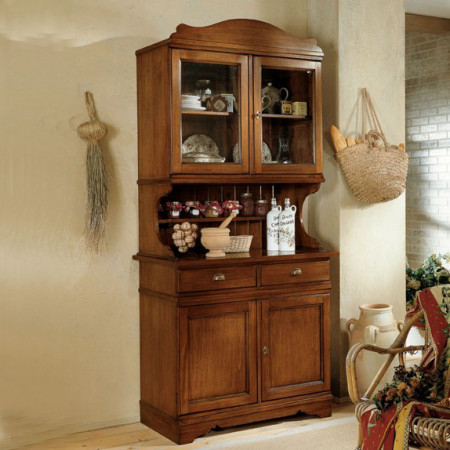 Credenza country con vetrina e dettagli in legno
