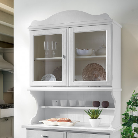Credenza country con vetrina, dettaglio della vetrina in cristallo