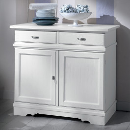 Credenza country 4 porte 7 cassetti in legno massello bianco