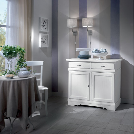 Credenza country 2 ante 2 cassetti in legno bianco