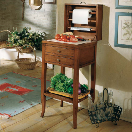 Tagliere country 2 cassetti con ribalta aperta e frutta
