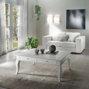 Tavolino rettangolare gamba curva con due cassetti