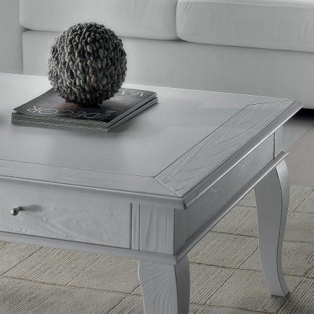 Tavolino rettangolare gamba curva dettaglio piano legno