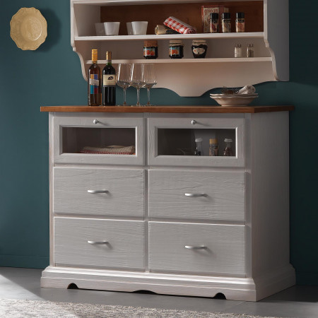 Mobile cucina con cassetti in vetro, dettaglio del legno