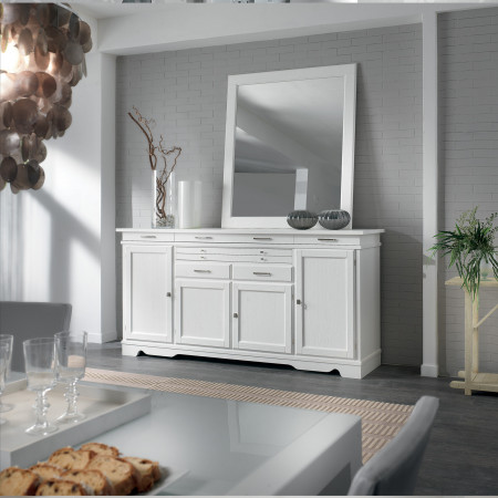 Credenza country 4 porte 7 cassetti bianca ambientata