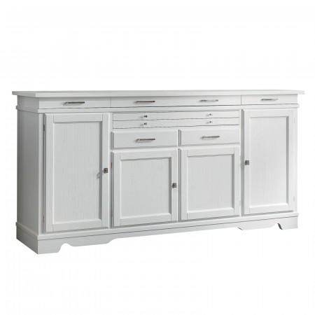 Credenza country 4 porte 7 cassetti bianca, legno massello