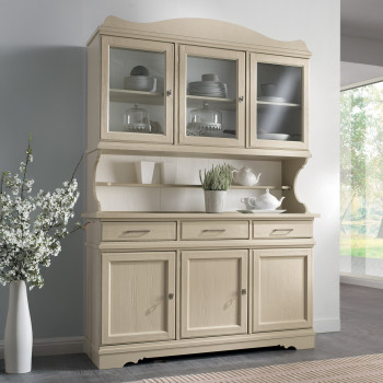 Credenza country con alzata in legno massello chiaro