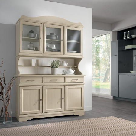Credenza country con alzata in legno chiaro