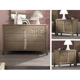 Comodino Manhattan con 2 cassetti e traforo legno