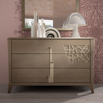 Comò contemporaneo con 3 cassetti e traforo in legno