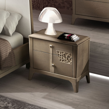 Comodino contemporaneo con 2 cassetti e traforo decorativo