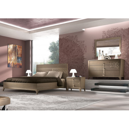 Comodino Manhattan con 2 cassetti e traforo legno