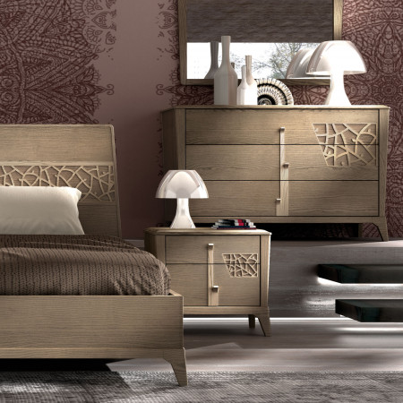 Letto contemporaneo con formella traforata e legno di frassino