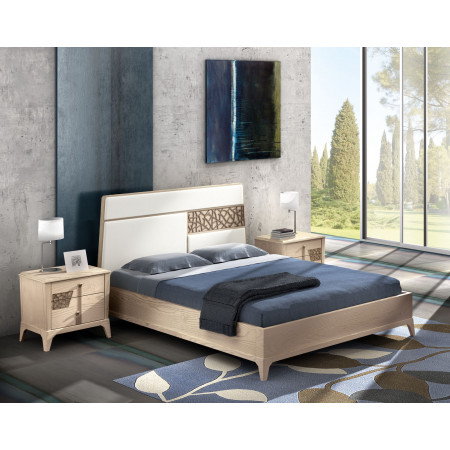 Letto contemporaneo con formelle traforate e testata imbottita