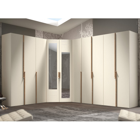 Armadio angolare componibile in legno, con maniglie