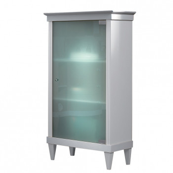 Vetrina Decor con vetro satinato e ripiani in legno