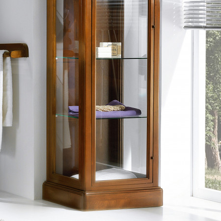 Vetrina 1 anta per bagno in legno e vetro, finitura noce