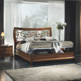 Comodino 2 cassetti lisci, legno noce, gambe sagomate