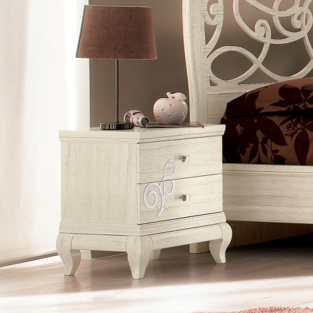 Comodino 2 cassetti in frassino con decorazione rilievo