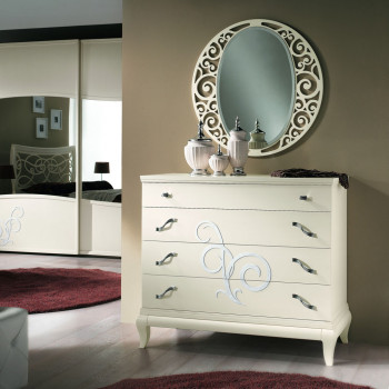 Como' 4 cassetti con decoro in rilievo, dettaglio frontale