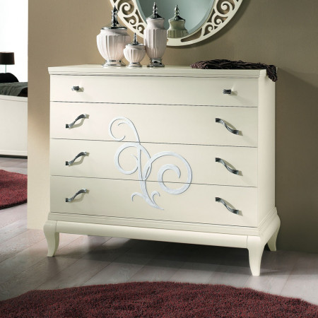 Comò 4 cassetti con decoro rilievo argento
