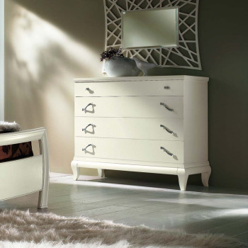 Comò con 4 cassetti lisci, dettaglio gambe sagomate