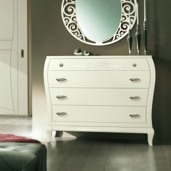 Comò sagomato 4 cassetti in frassino, dettaglio frontale