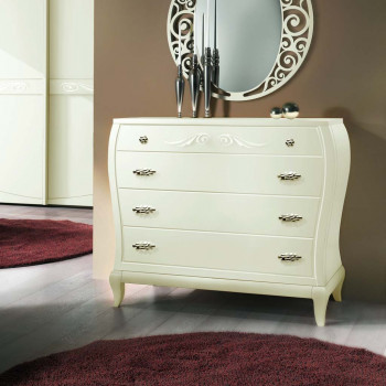 Comò 4 cassetti con rilievo e gambe sagomate