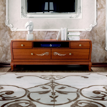 Base 4 cassetti, rilievo floreale e gambe sagomate