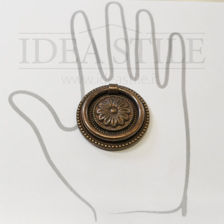 Maniglia Anello con fiore bronzata diametro 55 mm