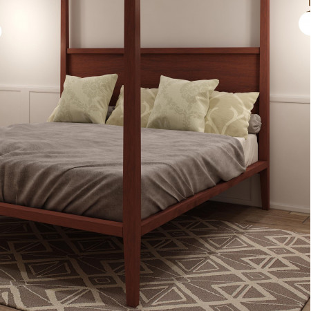 Letto king size a baldacchino con testata in legno e dettagli tessili