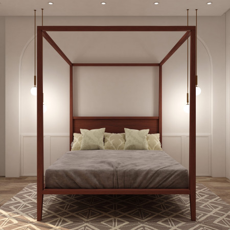 Letto king size a baldacchino, dettaglio legno tiglio