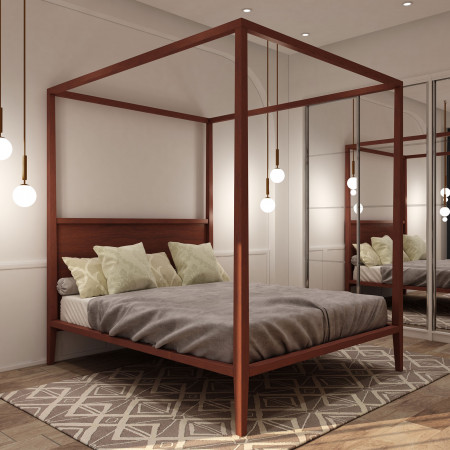 Letto king size a baldacchino in legno massello con testata