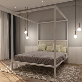 Letto a baldacchino king size smontato con testata capitonnè