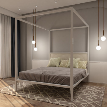 Letto a baldacchino testata capitonnè legno massello